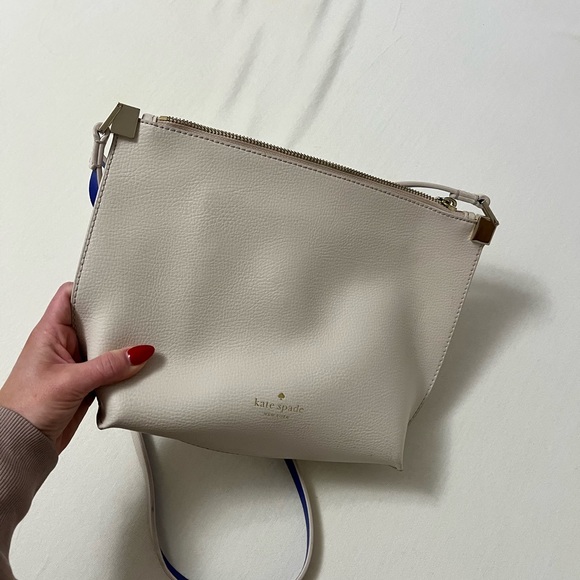Kate Spade Beige/Cream Crossbody Leather Purse with Blue Accents - Picture 2 of 6